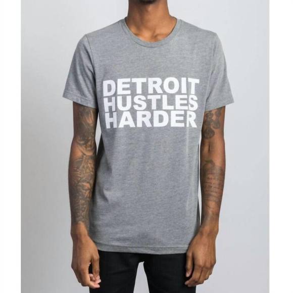 NEW DETROIT HUSTLES HARDER men's short sleeve tri-blend t-shirt in heather grey - Picture 1 of 1